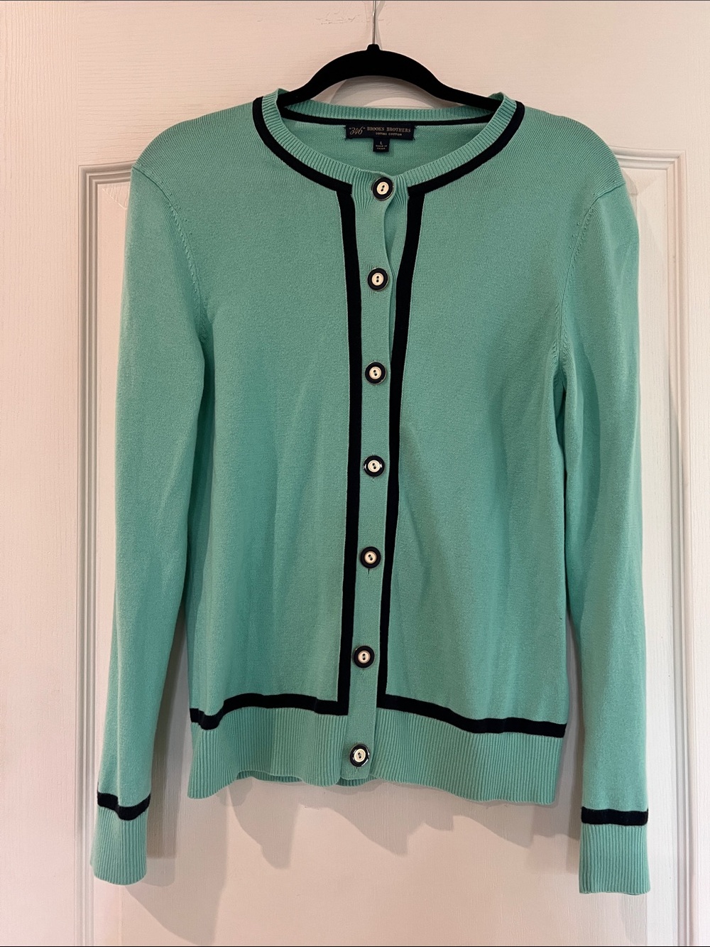 Brooks Brothers Mint Green Cardigan with Navy Trim